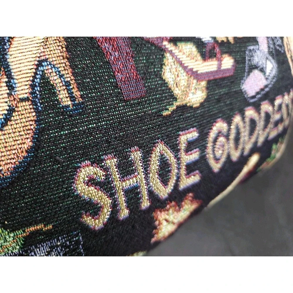 Vintage Shoe Goddess Tapestry Needlepoint Style Throw Pillow Gold Sparkle 12x8